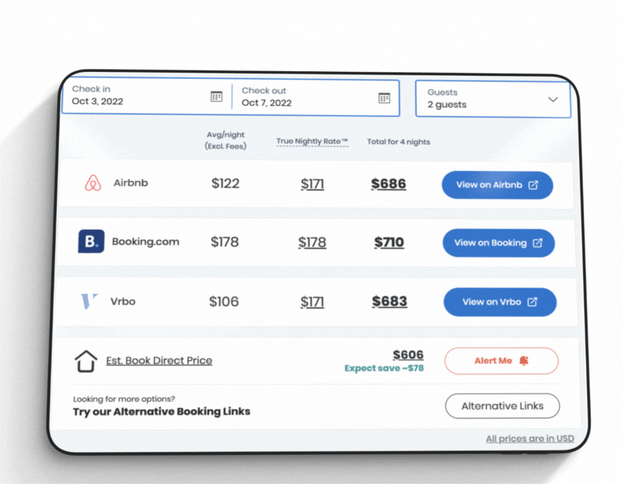 Pricing guide for this treehouse rental