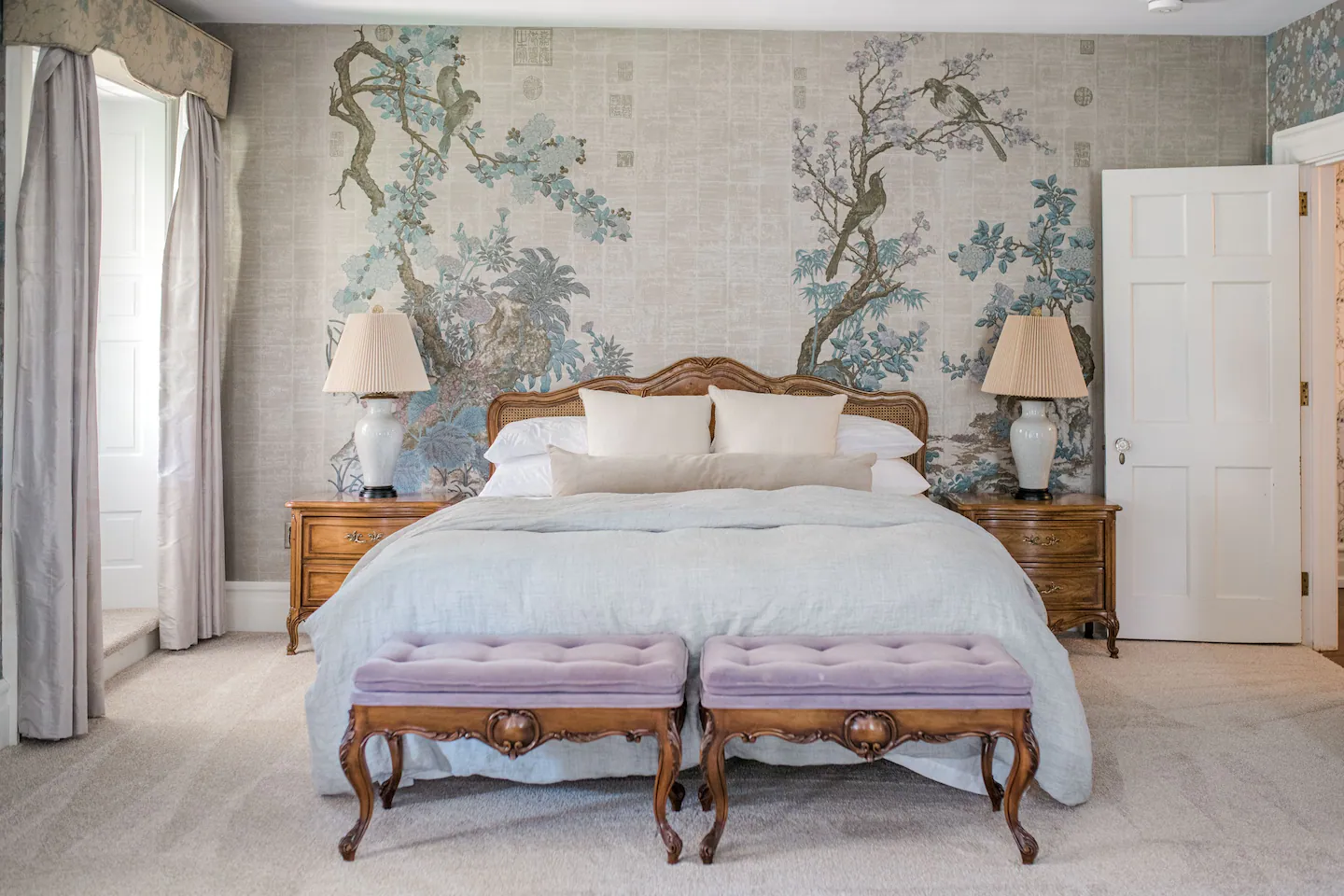 An entire master wing/bedroom with a marble floor