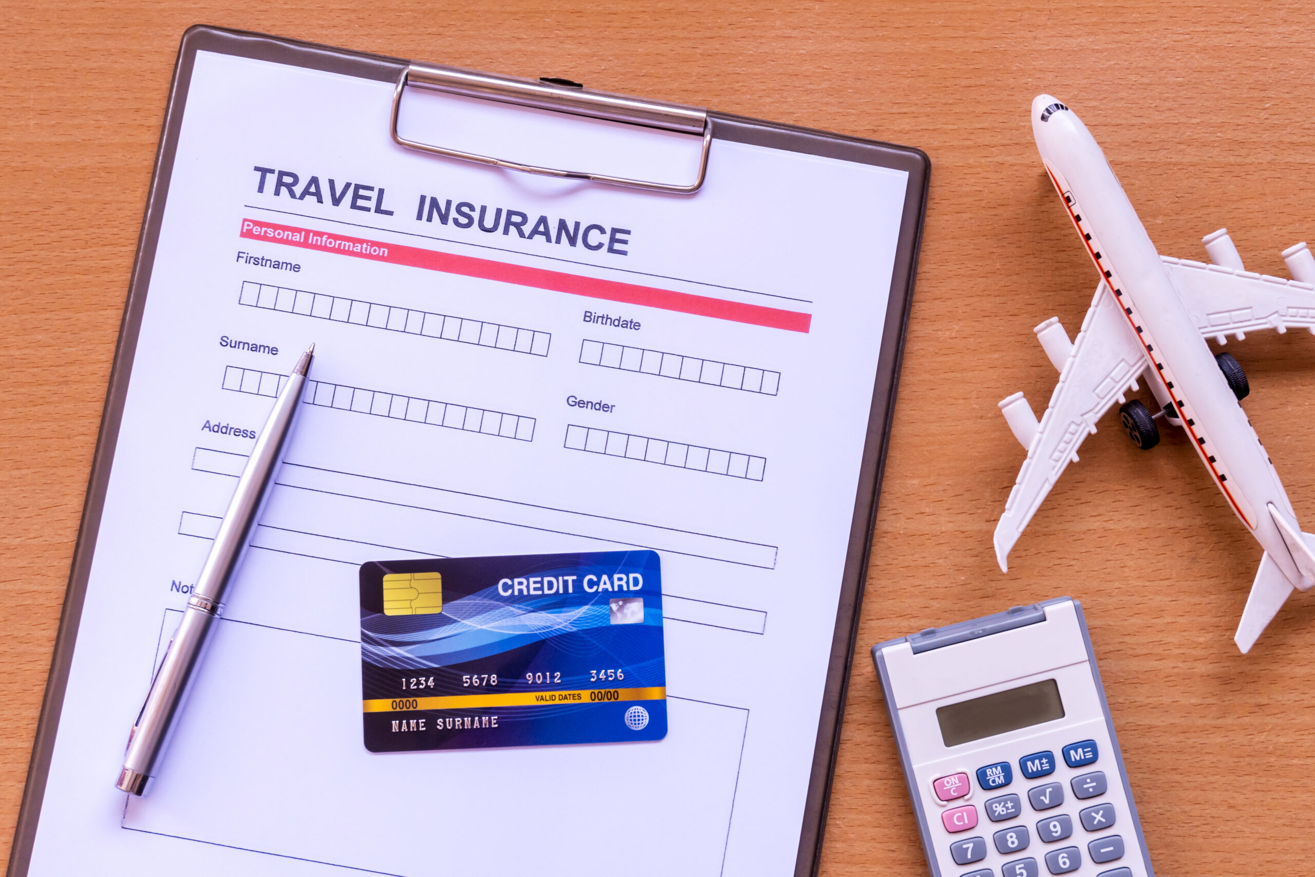 Travel insurance form with model and policy document