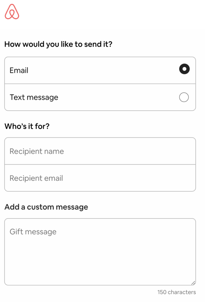 How to purchase Airbnb gift cards online? 3 Pick how you would like to send it