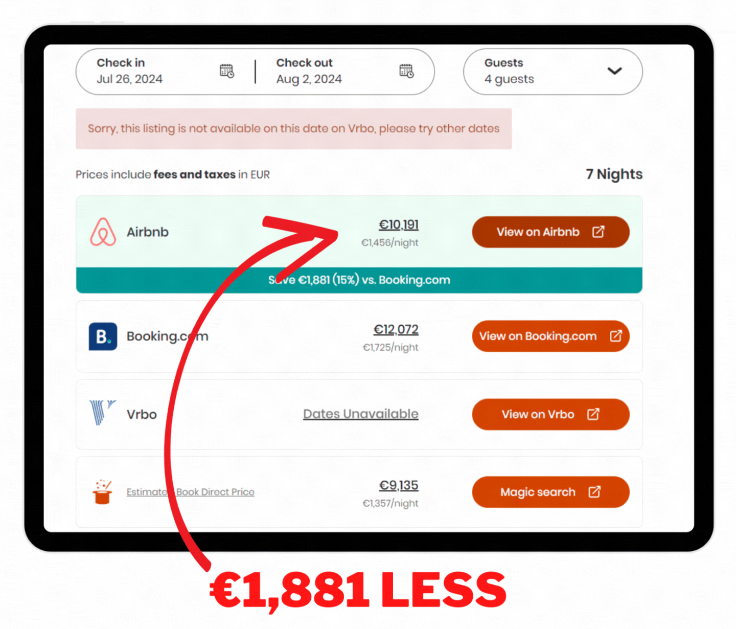 Big savings if you book with Airbnb