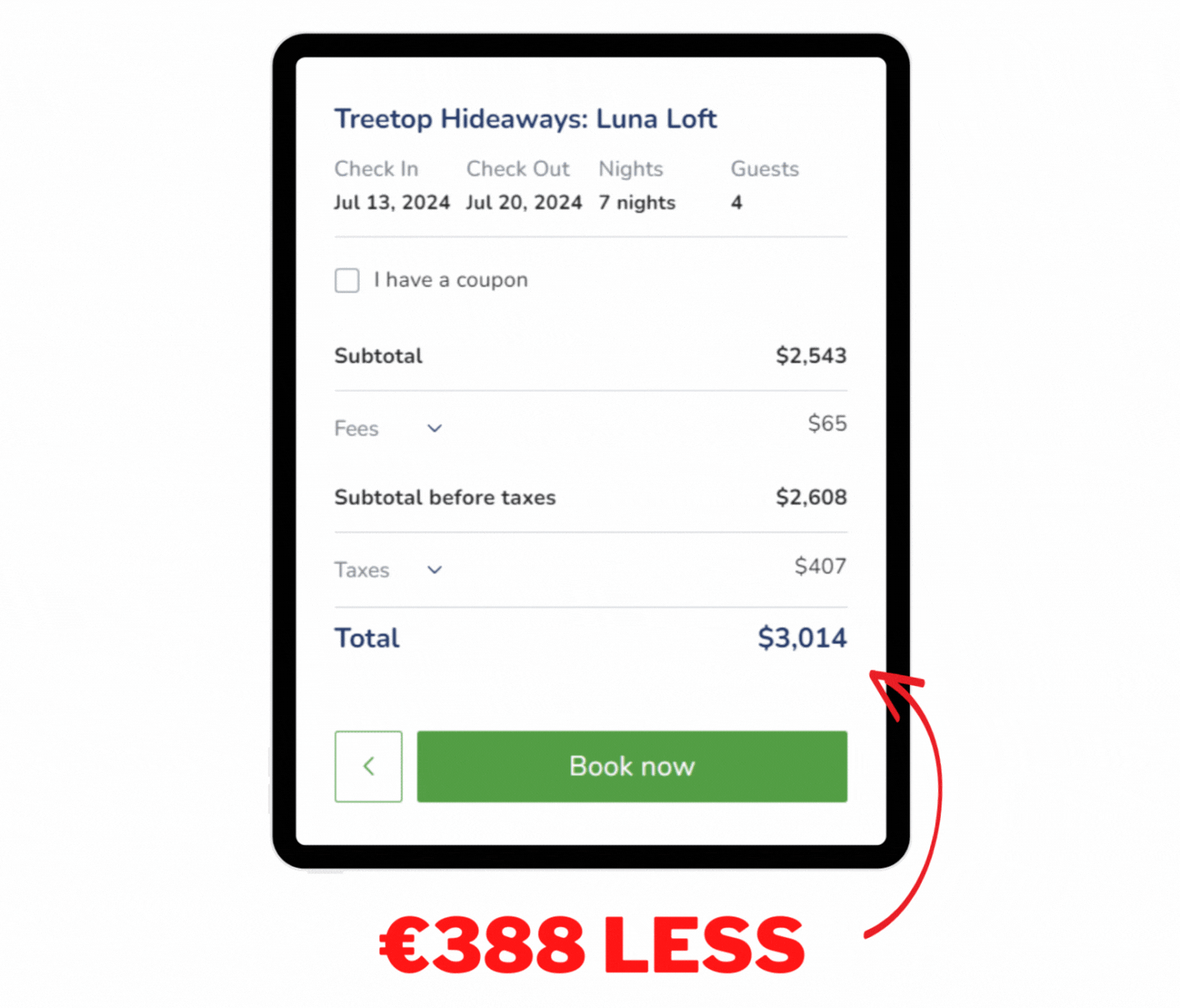 Book direct pricing for this treehouse