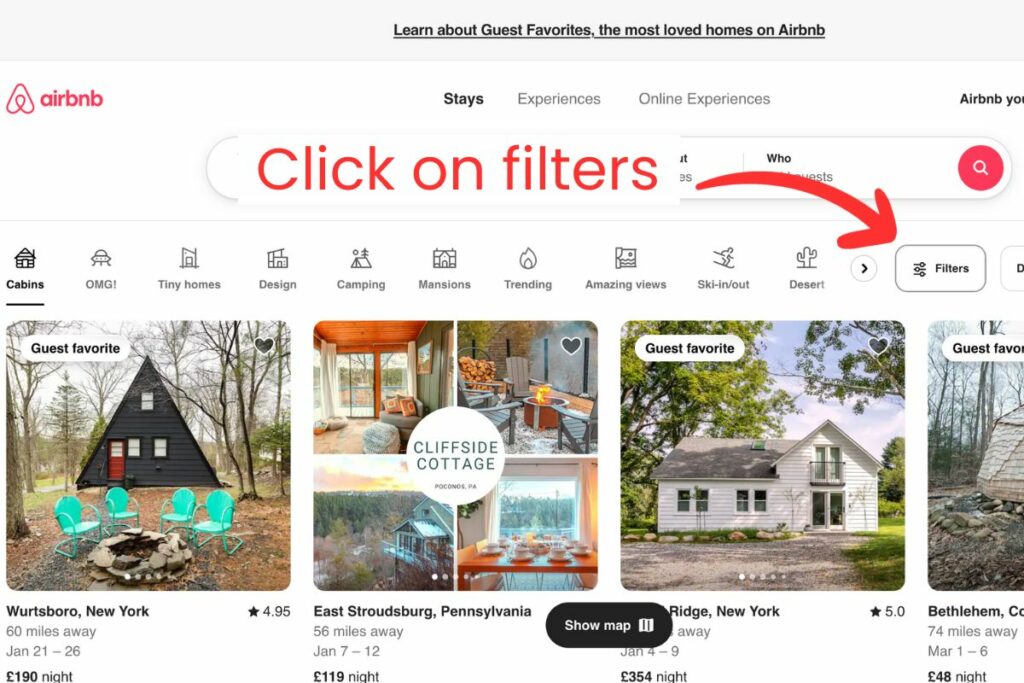 Step 1. Once you have entered your preferred destination, simply click the 'Filters' button.