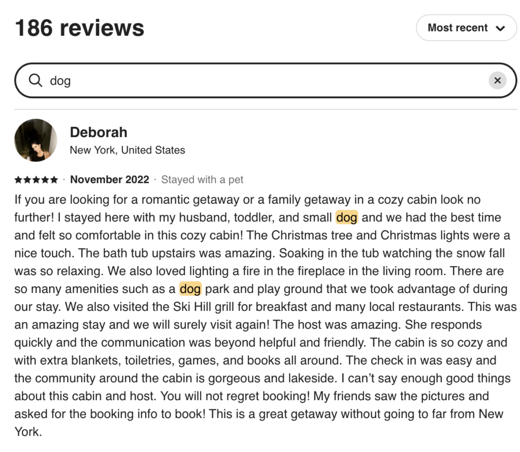 Here's a great tip for searching dog-friendly Airbnb reviews...