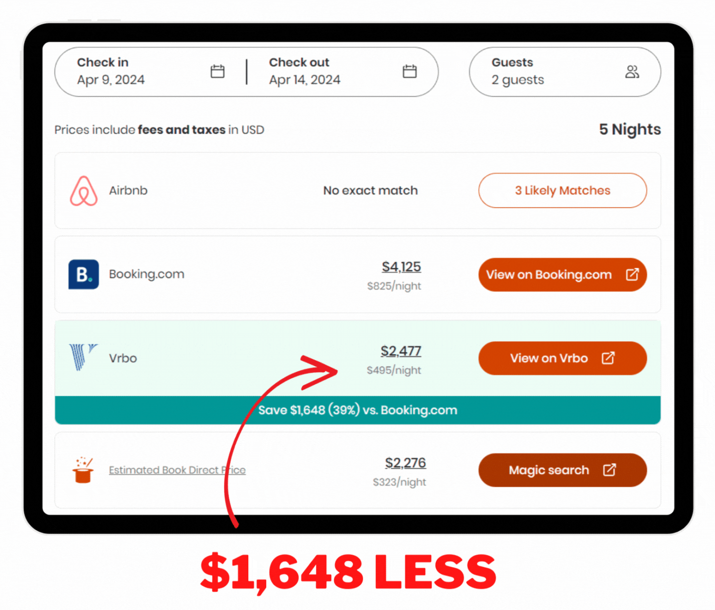 OMG, you won't believe what I just uncovered! I was eyeing this mountainside getaway on Booking.com, right? Then, I gave HiChee a shot, and boom – found it on VRBO for $1,648 less! It's like a secret treasure chest of savings. Don't miss out on this, seriously. Your wallet will thank you!