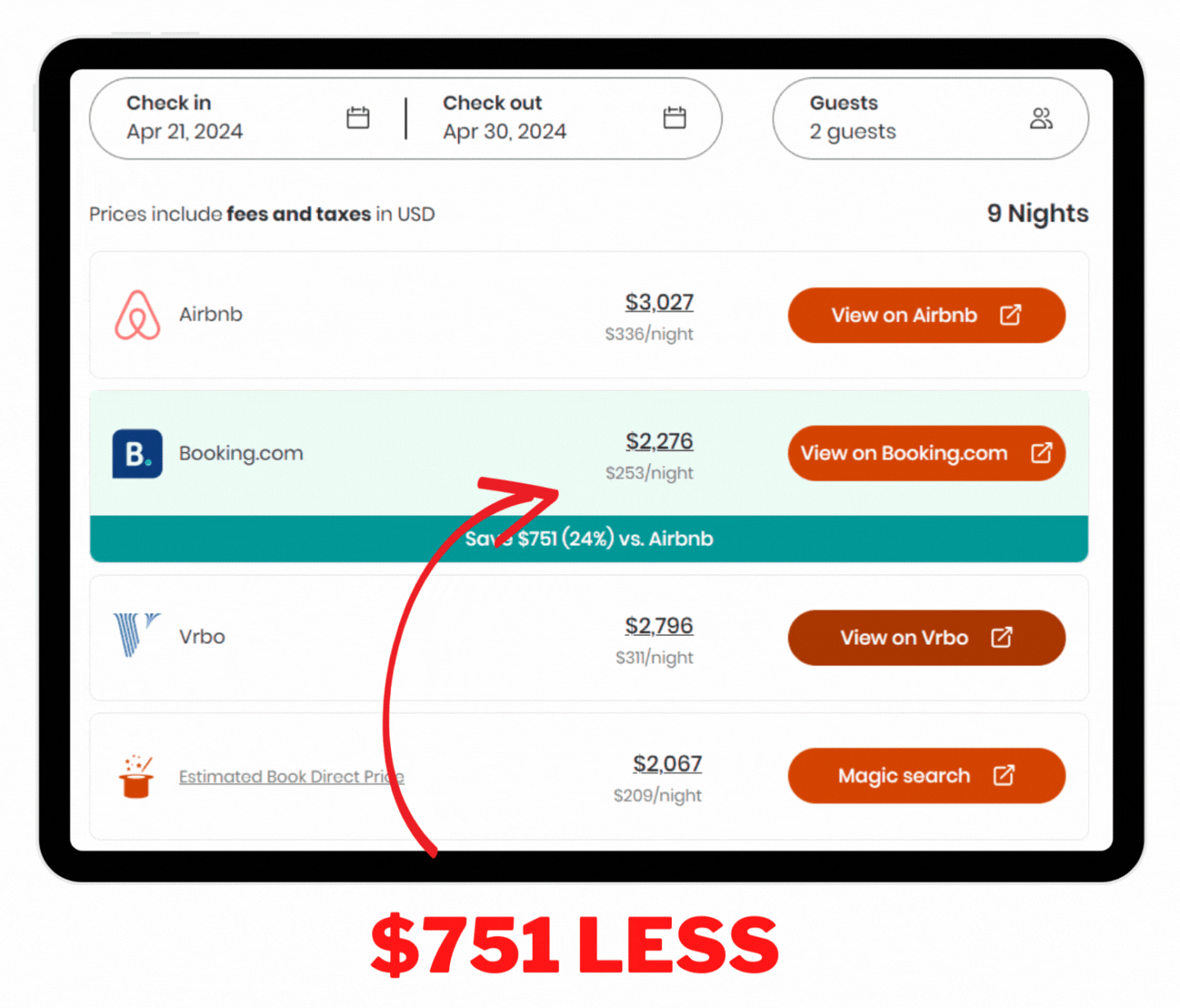 So, planning a city break, and there's this dope dome on Airbnb for $3,027. But wait, HiChee time! Copied the link, pasted it in, and voila! Found it available on VRBO and Booking.com, but $2,276 on the latter. That's a $751 win, man. Trust me, it's worth it!