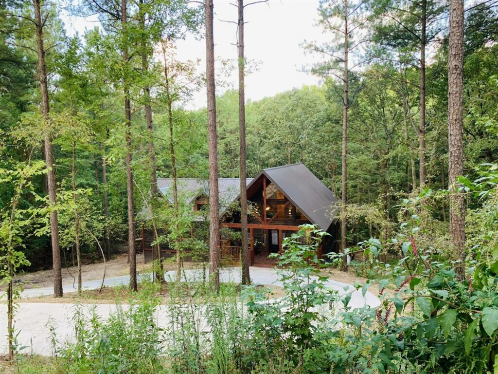 Circular drive takes you down to the cabin.