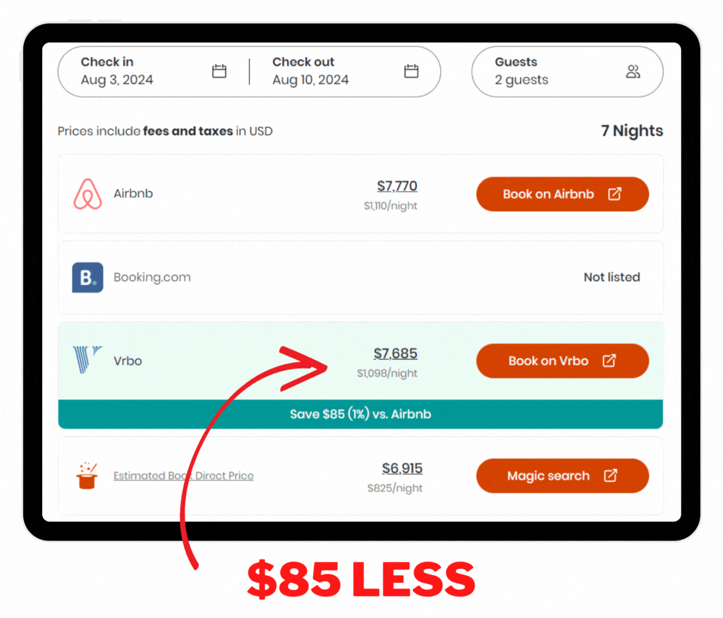 Pricing and booking options for this property