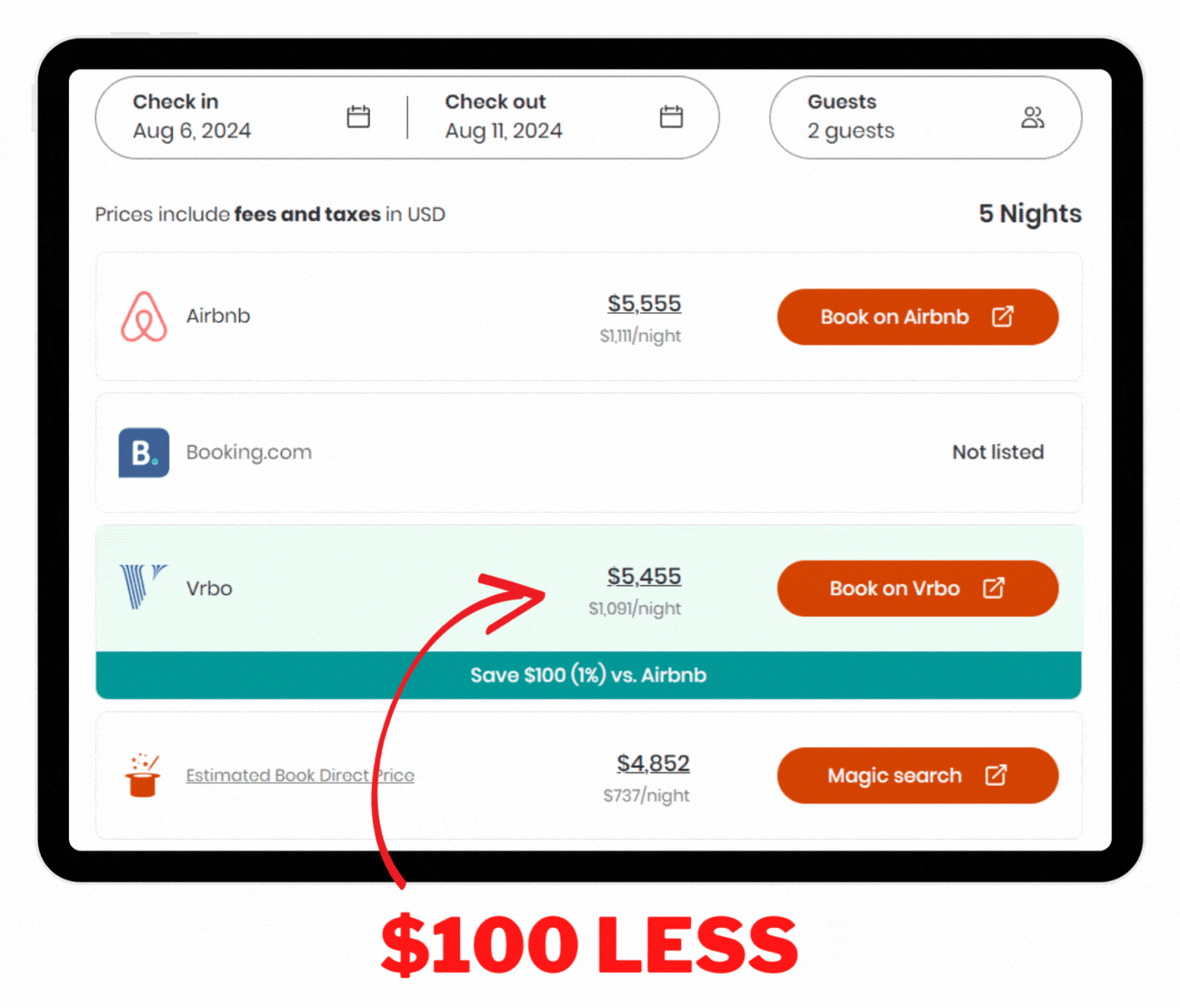Check pricing before you book - Here are the results showing the best deal