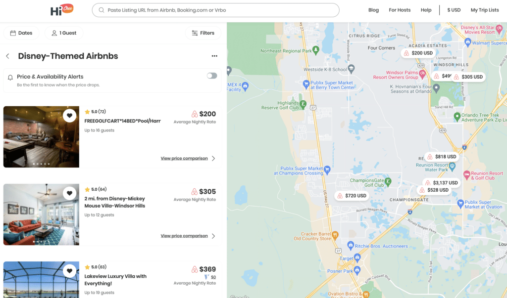 Disney themed Airbnbs trip list