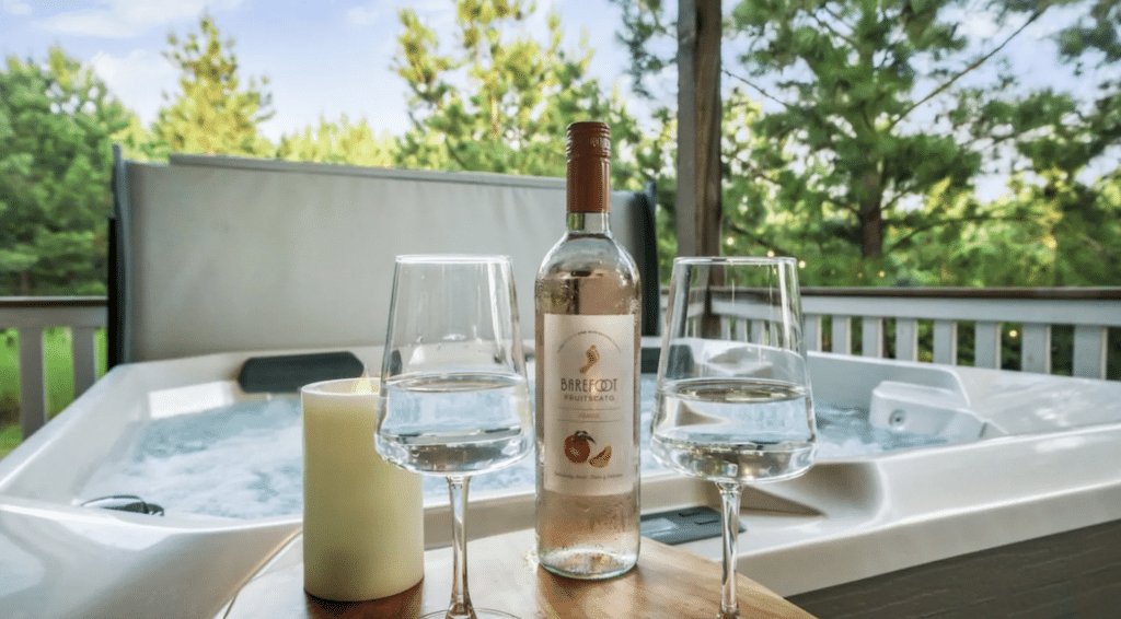 Now this next photo isn't the best example of good hot tub photography in the world. The hosts have removed the cover and switched the hot tub on, but they've blocked the view with the cover.