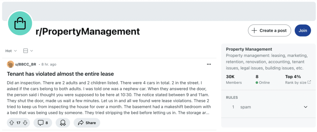 Reddit group for property managers