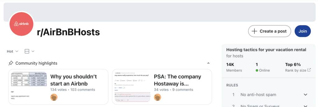 Meet other Airbnb hosts in the reddit group