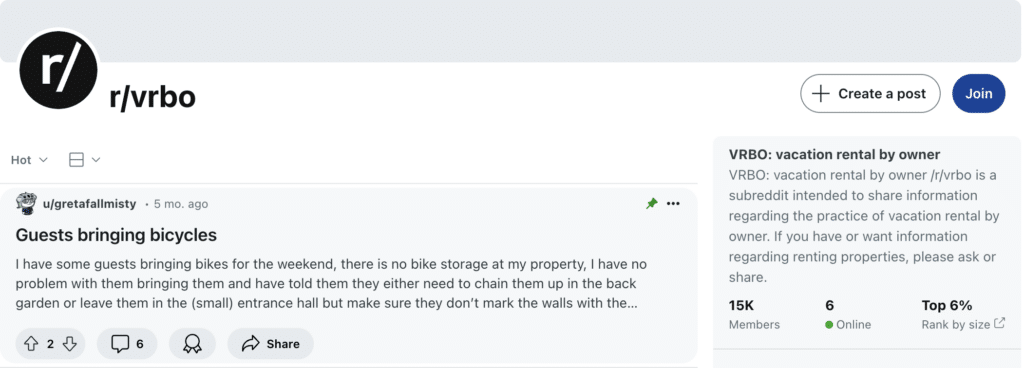 Reddit group for VRBO hosts