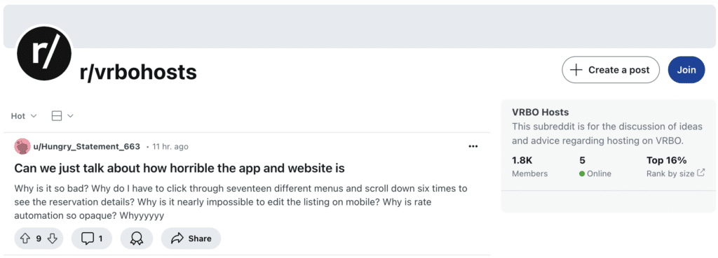 Reddit group for Vrbo hosts